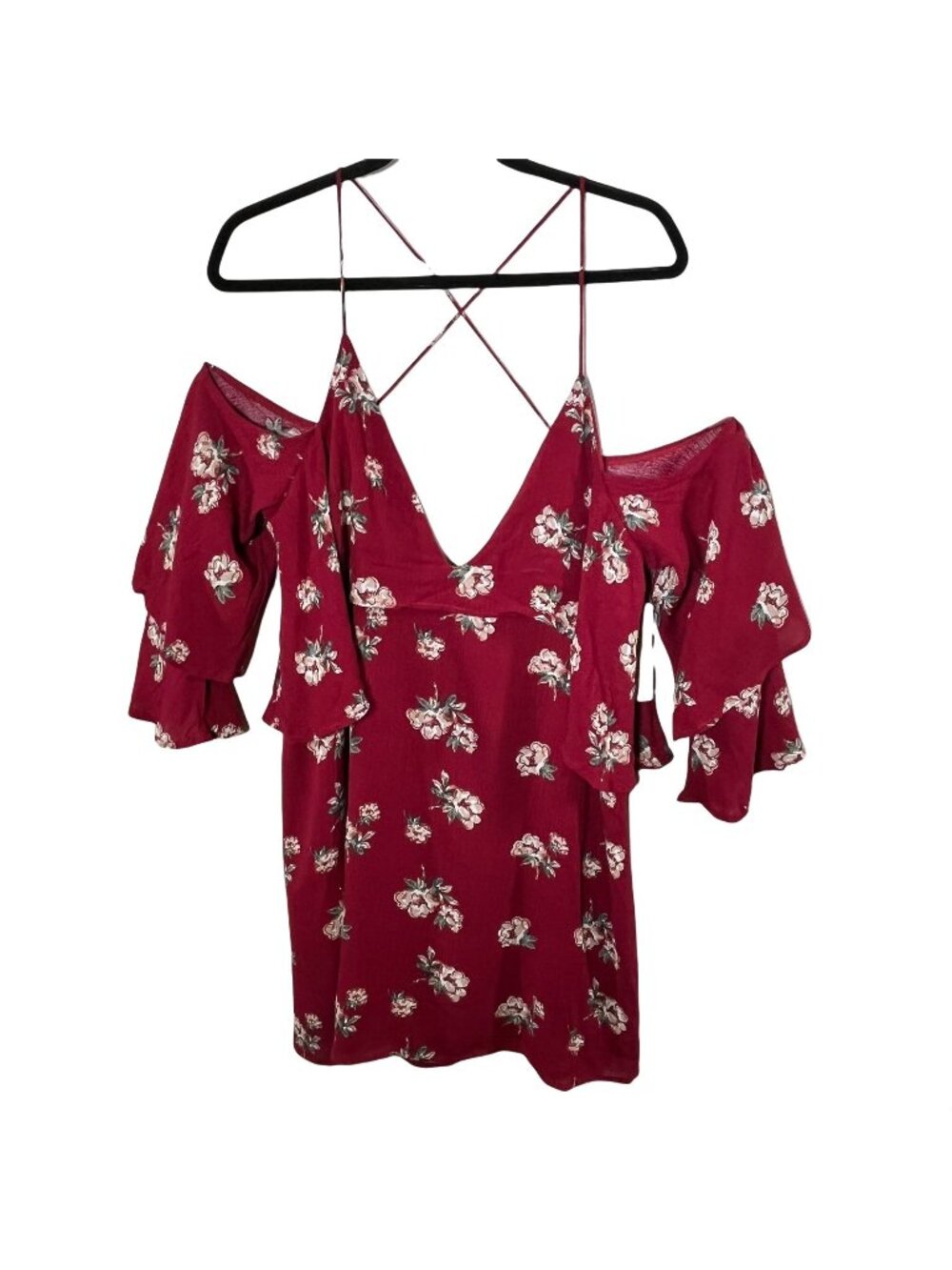 Skylar Madison Womens Large Floral Cold Shoulder Top Red Rayon NWT